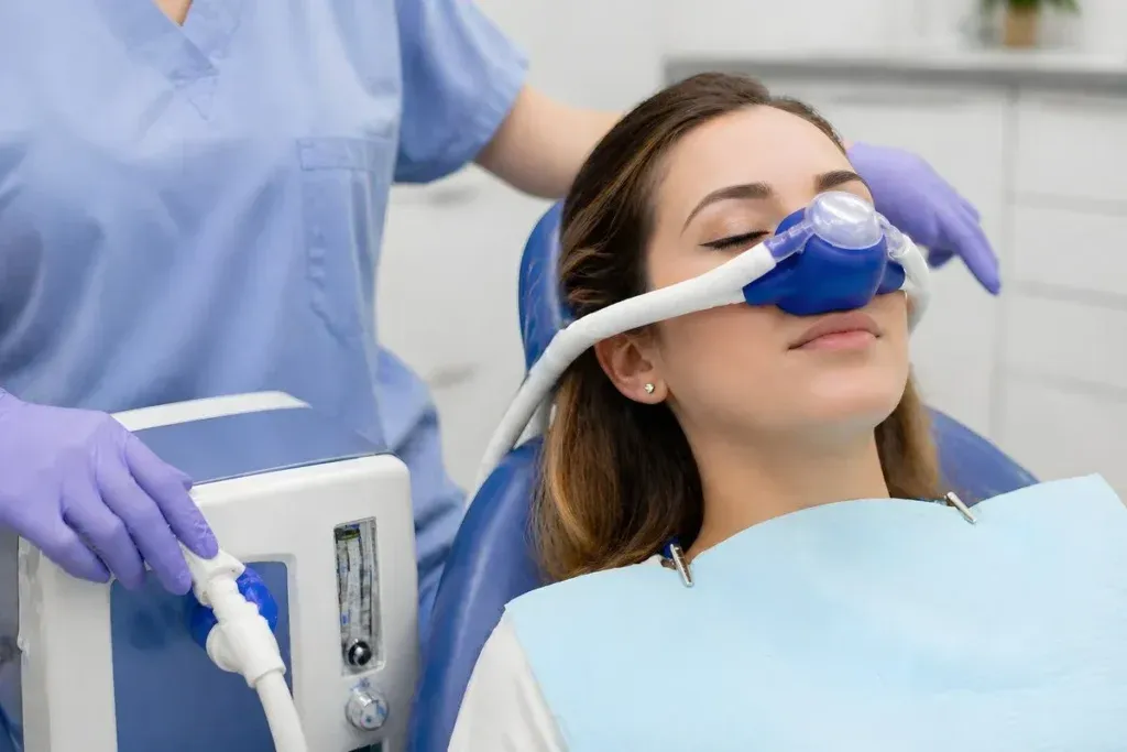 Dental Nitrous Oxide Sedation – Patient Receiving Laughing Gas for Anxiety-Free Dental Treatment